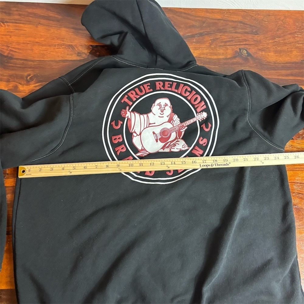 True Religion Hoodie Mens XL Black Full Zip Buddha Logo Graphic Fleece - Picture 9 of 9